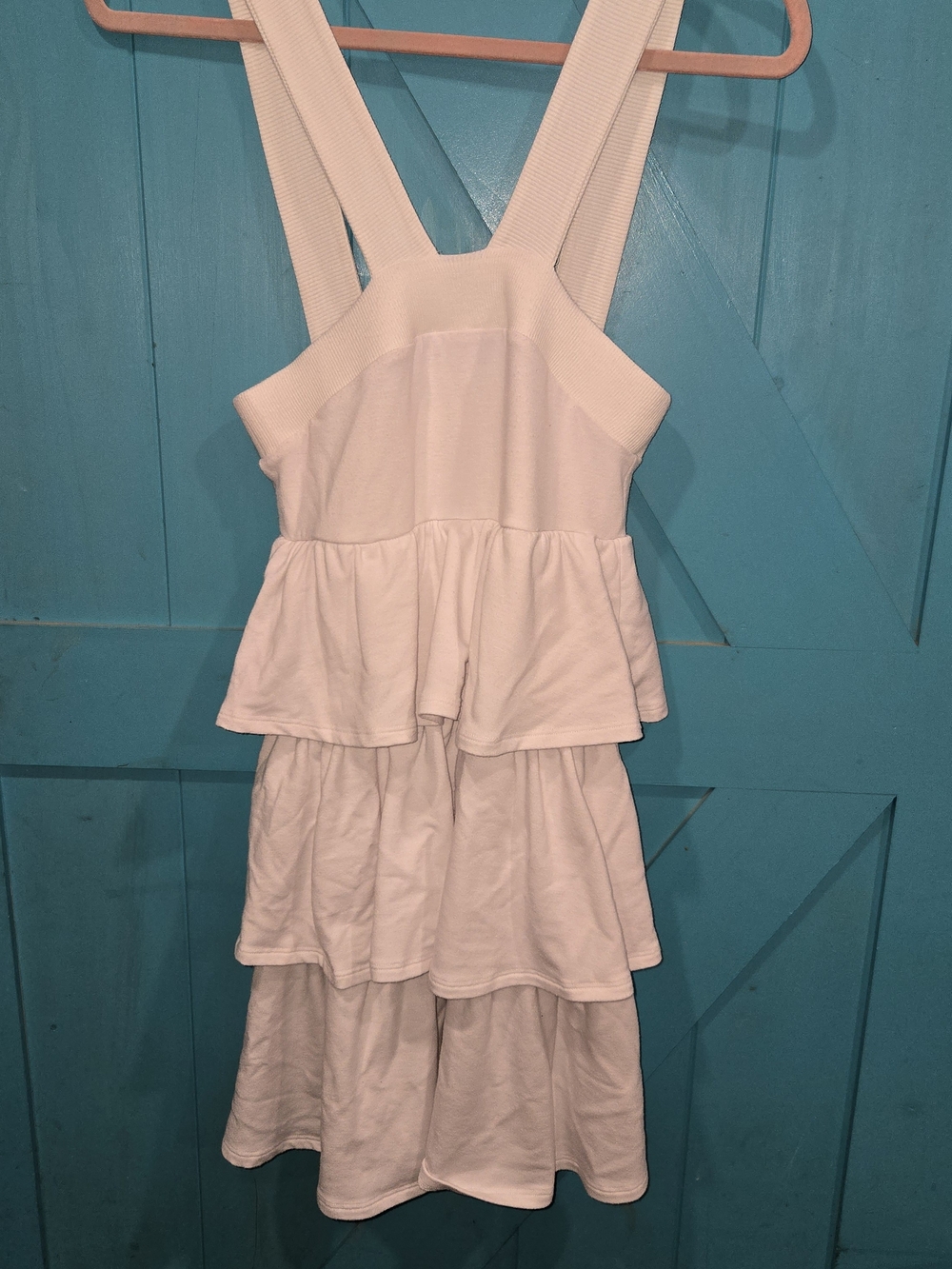 bebe White Tiered Ruffle Sundress with Cross-Back Straps